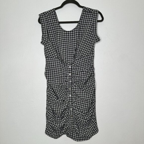 Code X Mode Black White Plaid Rouged Button Front Cap Sleeve Dress Size S NEW - Picture 1 of 7
